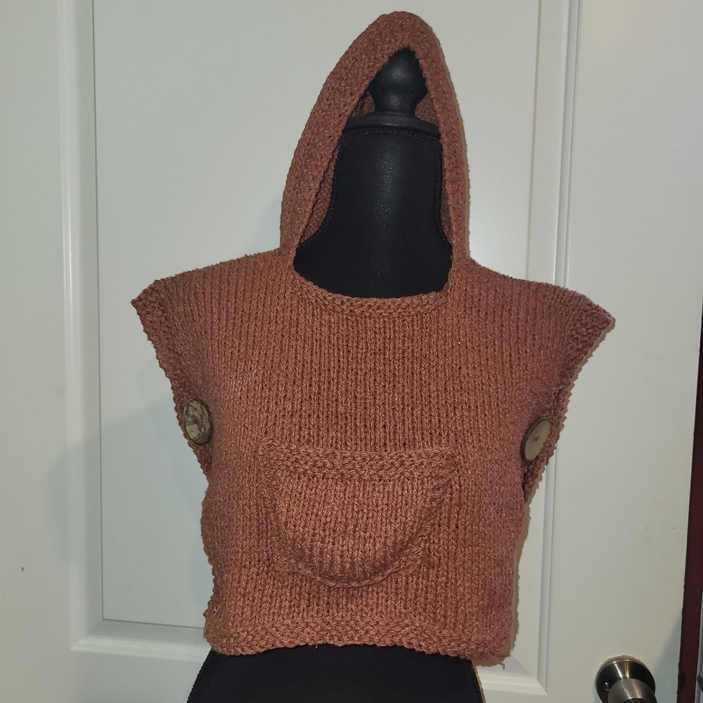 Stylish Hooded Knit Sweater Vest in Tan